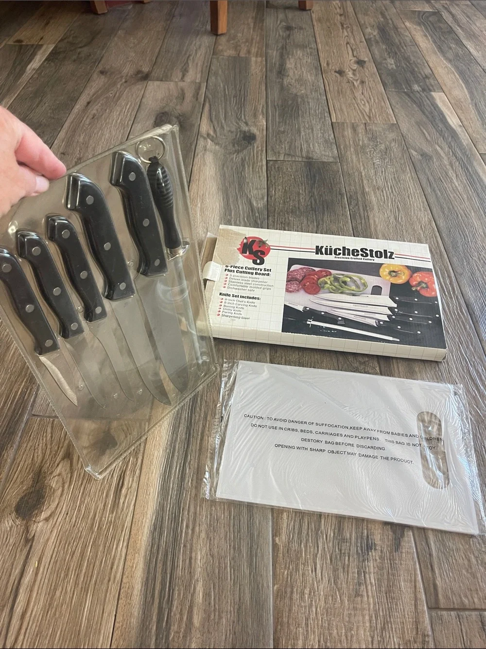 8-Piece Knife Set with Cutting Board - Black Handles